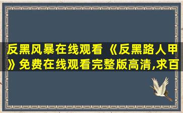 反黑风暴在线观看 《反黑路人甲》*完整版高清,求百度网盘资源